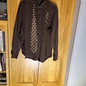 Brown dress shirt with tie